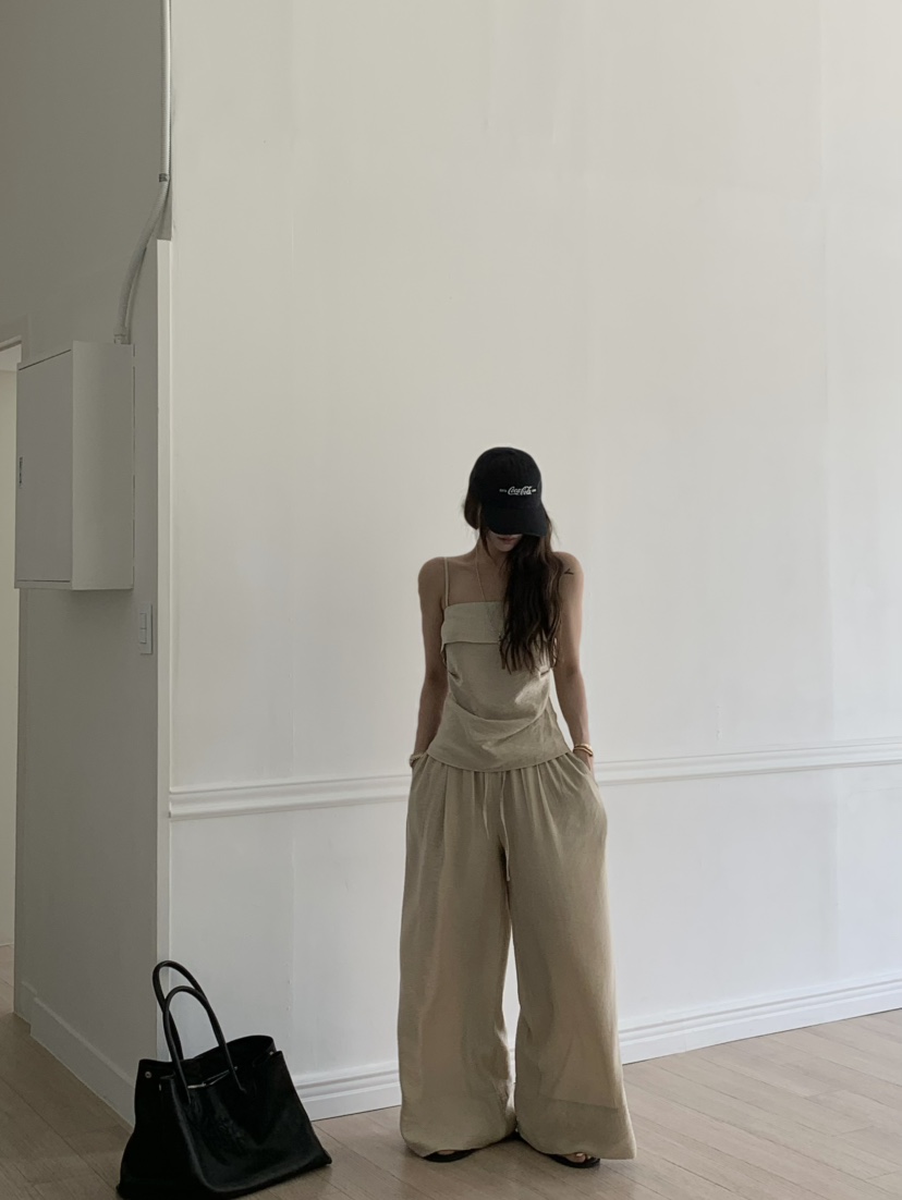 VIRKIN韓國代購女裝新款熱賣休閑時尚25春夏職業休閑褲亞麻VIRKIN休閑褲