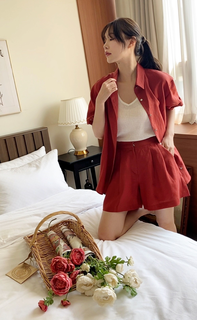 N BROWN韓國直郵㊣東大門實拍女裝新品休閑人氣時尚短褲亞麻N BROWN短褲