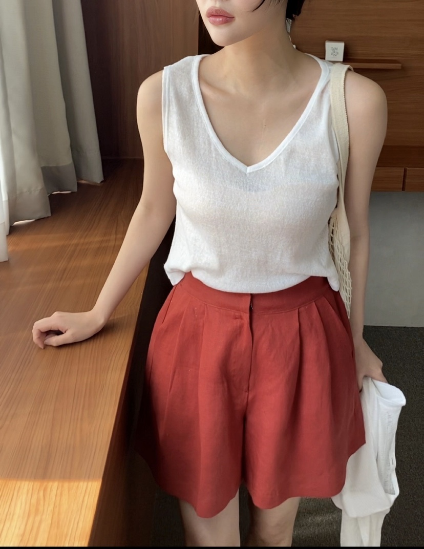 N BROWN韓國直郵㊣東大門實拍女裝新品休閑人氣時尚短褲亞麻N BROWN短褲
