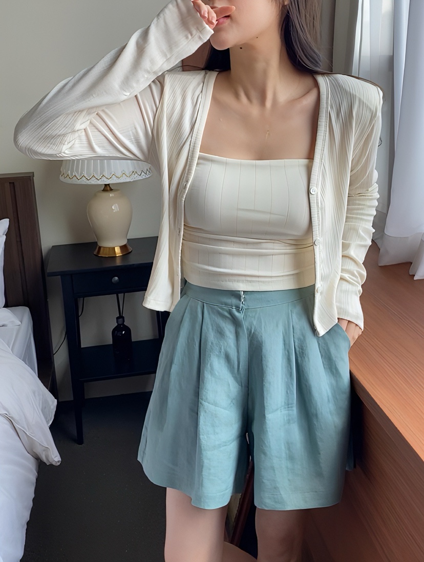 N BROWN韓國直郵㊣東大門實拍女裝新品休閑人氣時尚短褲亞麻N BROWN短褲