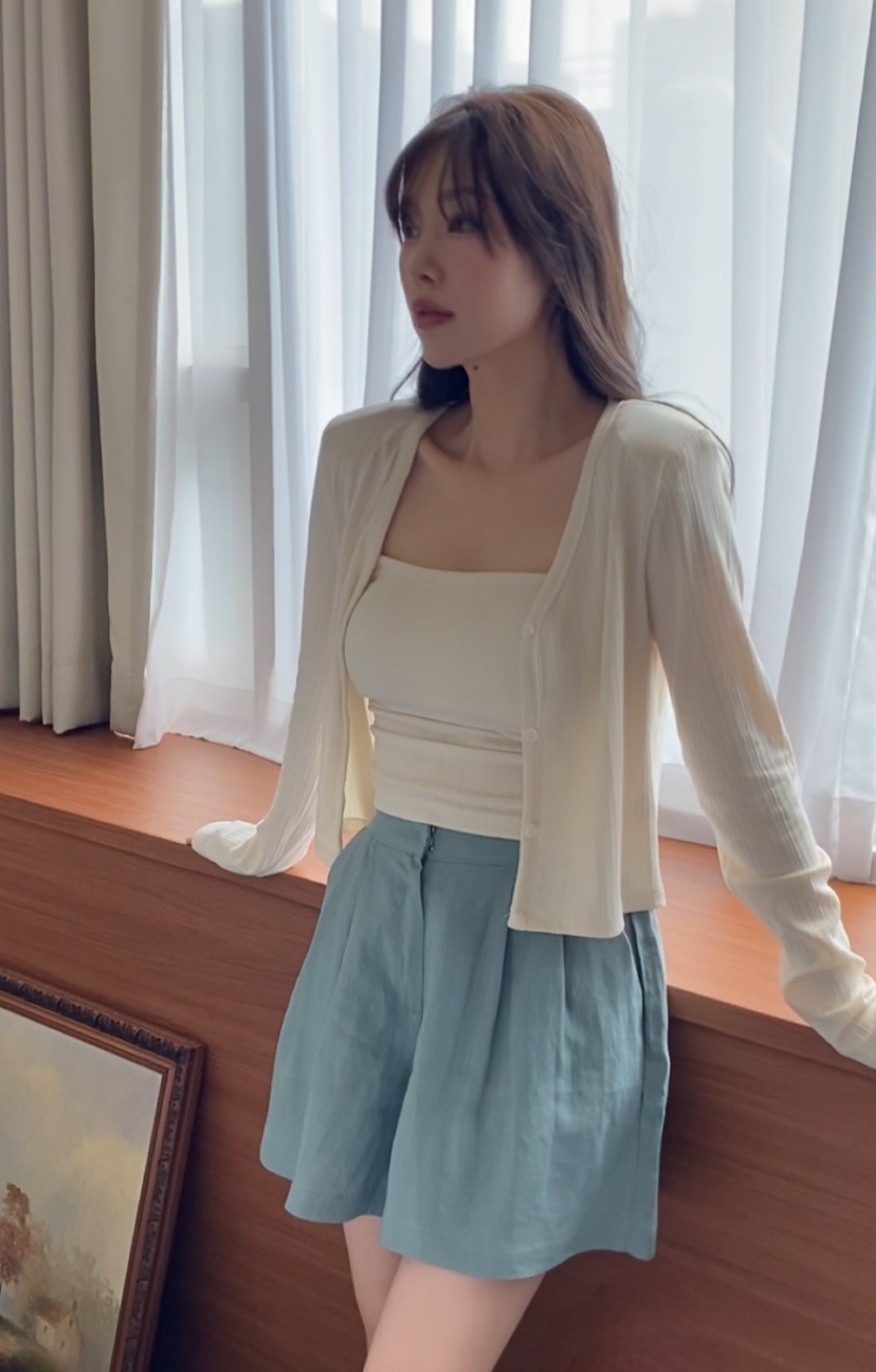 N BROWN韓國直郵㊣東大門實拍女裝新品休閑人氣時尚短褲亞麻N BROWN短褲