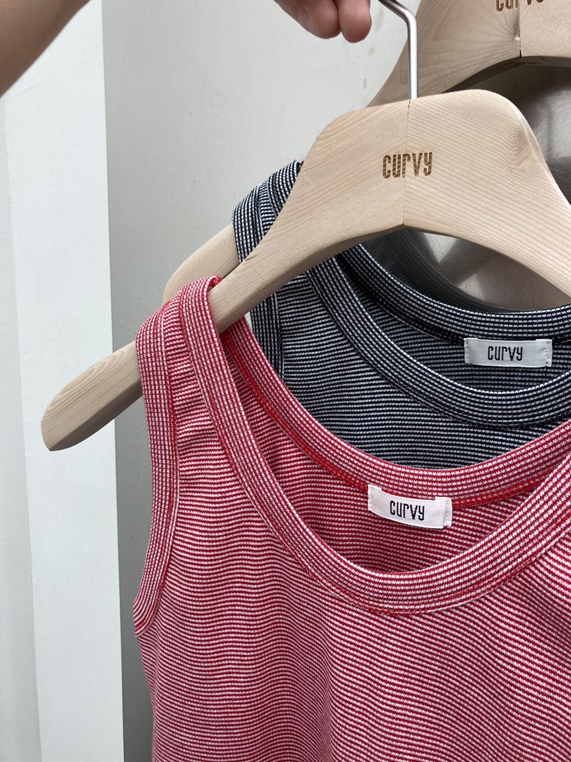 CURVY直郵韓國代購㊣女裝新款休閑25春夏熱賣時尚吊帶背心條紋CURVY吊帶/背心
