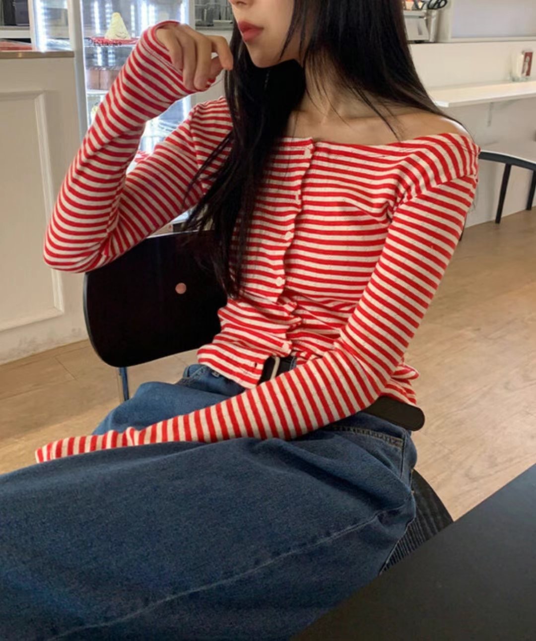 ORORA韓國㊣直郵東大門代購女裝新款熱賣時尚長袖T恤開襟衫ORORA長袖T恤圖色3