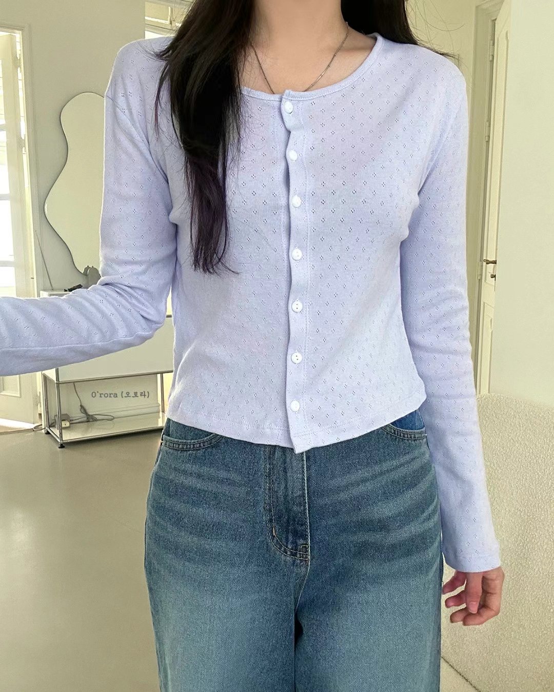 ORORA韓國直郵㊣東大門實拍女裝新款人氣休閑熱賣長袖T恤開衫ORORA長袖T恤圖色2