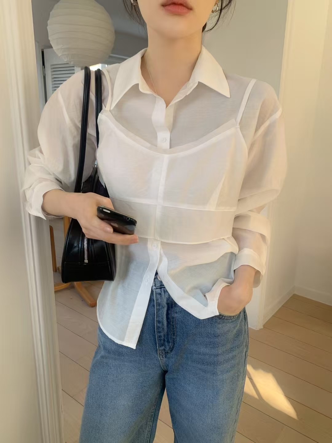 OUIR直郵韓國代購㊣女裝新款人氣25春夏熱賣休閑襯衫蕾絲衫OUIR襯衫/蕾絲衫圖色2