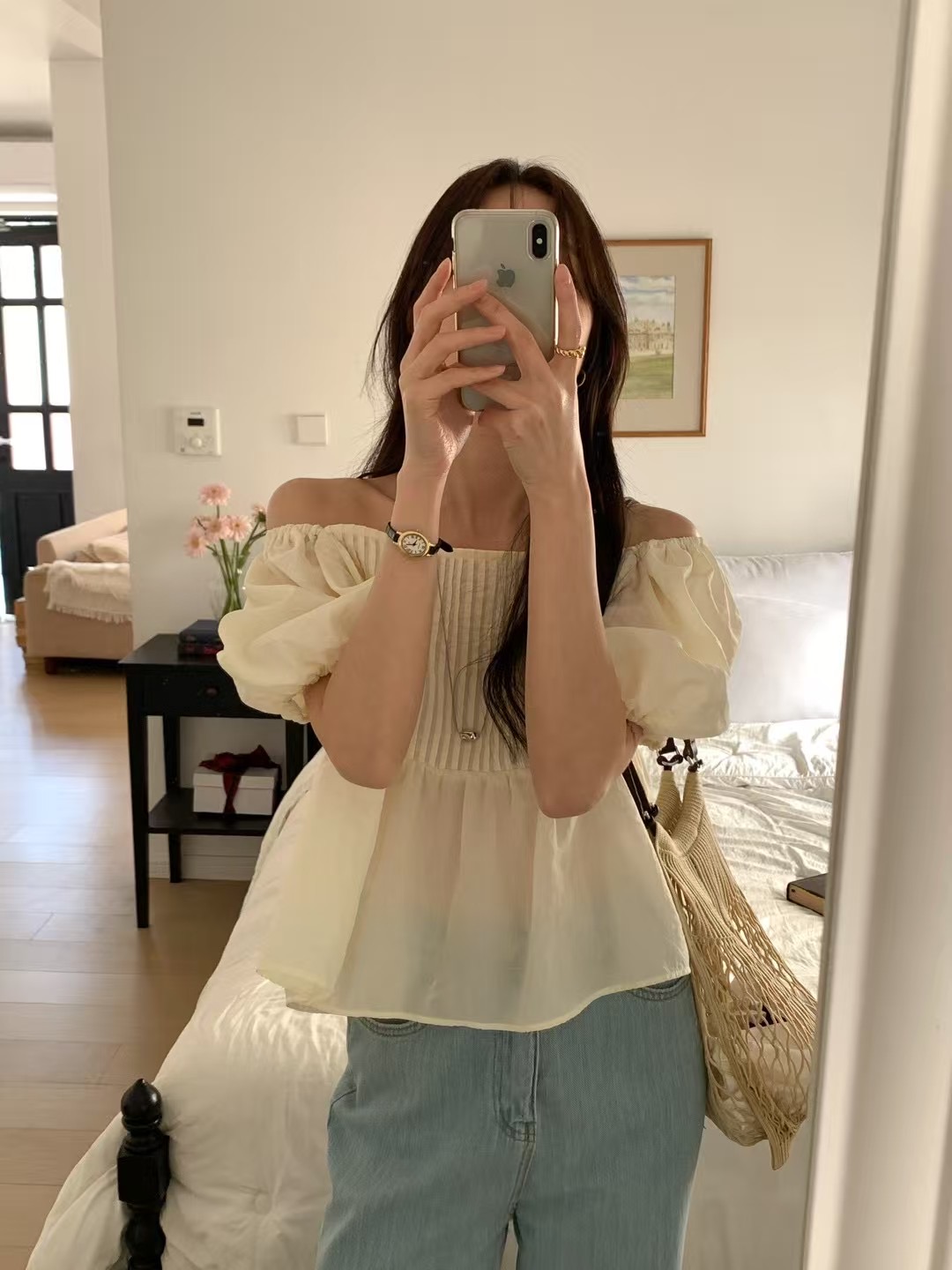 RENOUVEAU韓國直郵㊣東大門實拍女裝新款熱賣25春夏襯衫蕾絲衫RENOUVEAU襯衫/蕾絲衫