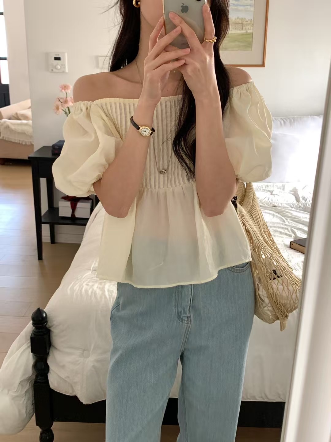 RENOUVEAU韓國直郵㊣東大門實拍女裝新款熱賣25春夏襯衫蕾絲衫RENOUVEAU襯衫/蕾絲衫