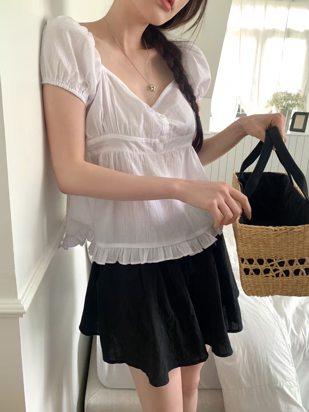 OUIR韓國直郵㊣女裝新品時尚人氣25春夏休閑熱賣襯衫蕾絲衫OUIR襯衫/蕾絲衫