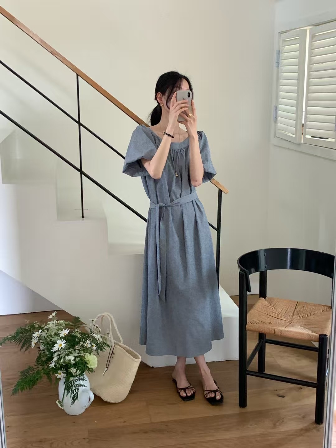 RENOUVEAU直郵韓國代購㊣女裝新品25春夏時尚人氣連衣裙含腰帶RENOUVEAU連衣裙