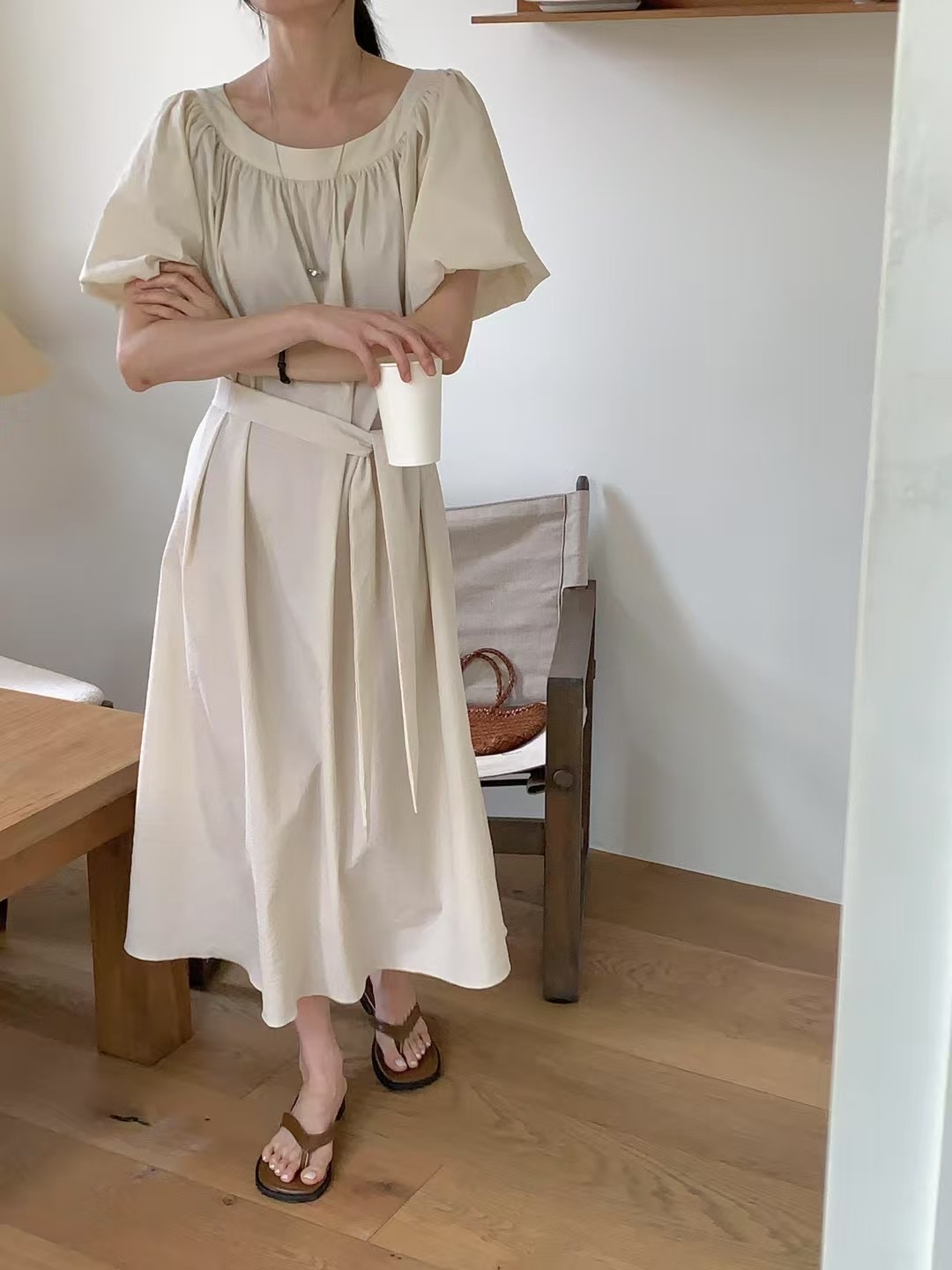 RENOUVEAU直郵韓國代購㊣女裝新品25春夏時尚人氣連衣裙含腰帶RENOUVEAU連衣裙圖色2
