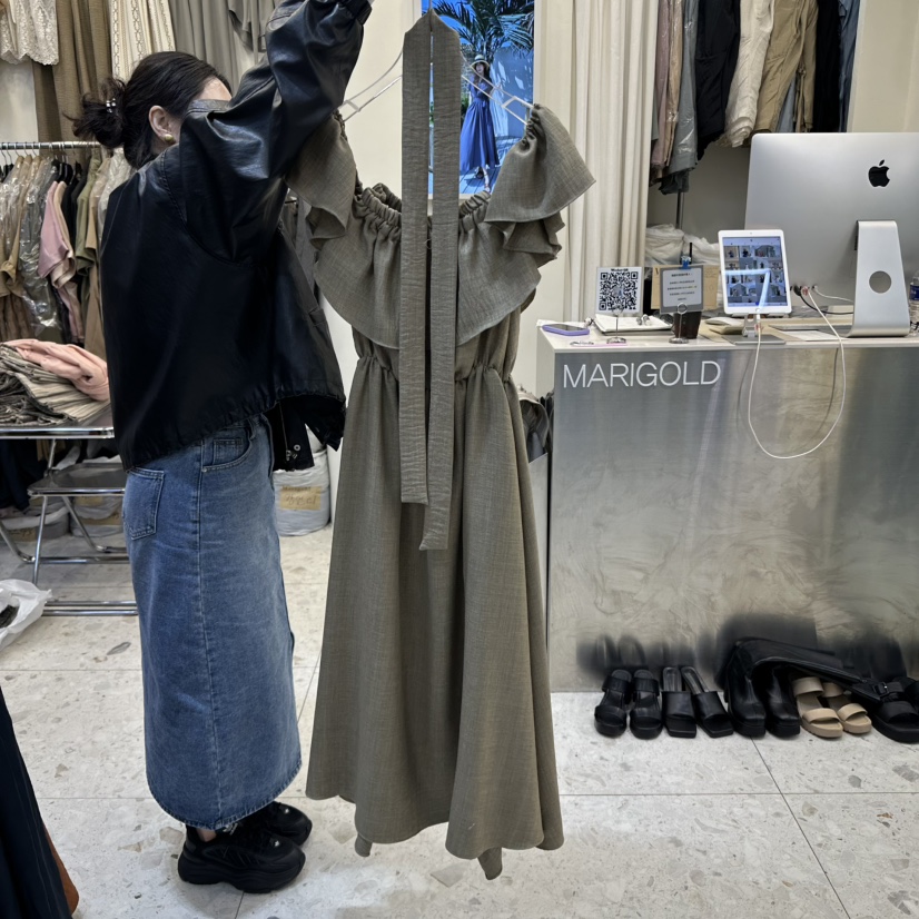 MARIGOLD直郵韓國代購㊣女裝新品25春夏熱賣人氣連衣裙含腰帶MARIGOLD連衣裙圖色3
