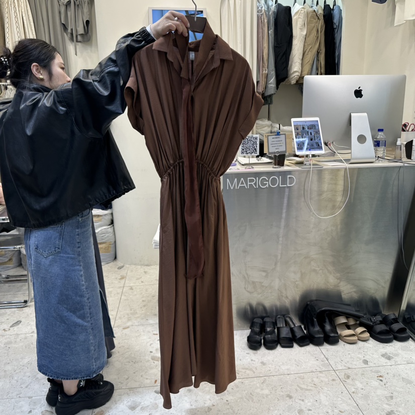 MARIGOLD韓國直郵㊣女裝新款人氣推薦時尚休閑連衣裙含腰帶MARIGOLD連衣裙
