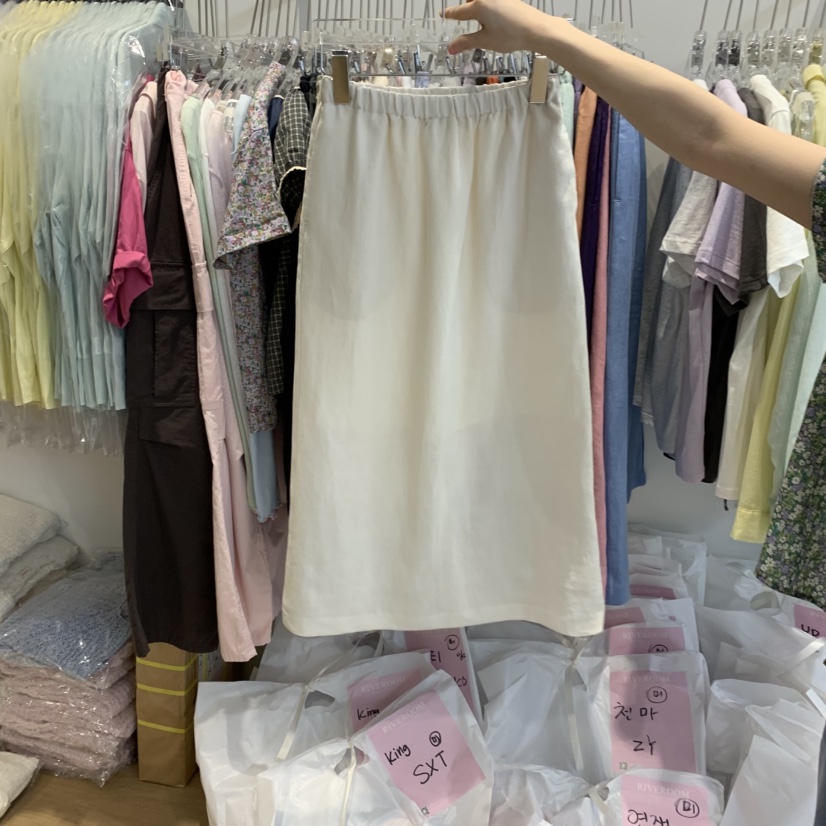 RIVEROOM韓國直郵㊣東大門實拍女裝新款人氣半身裙中短裙亞麻RIVEROOM半身裙/中短裙