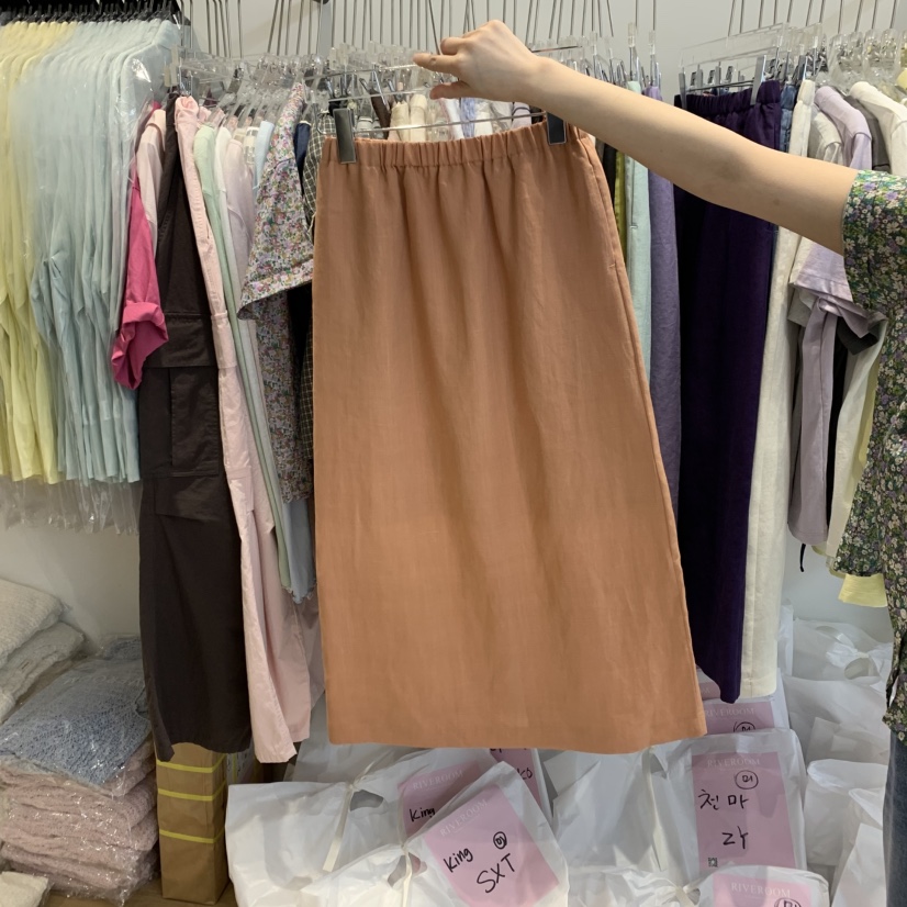 RIVEROOM韓國直郵㊣東大門實拍女裝新款人氣半身裙中短裙亞麻RIVEROOM半身裙/中短裙圖色5
