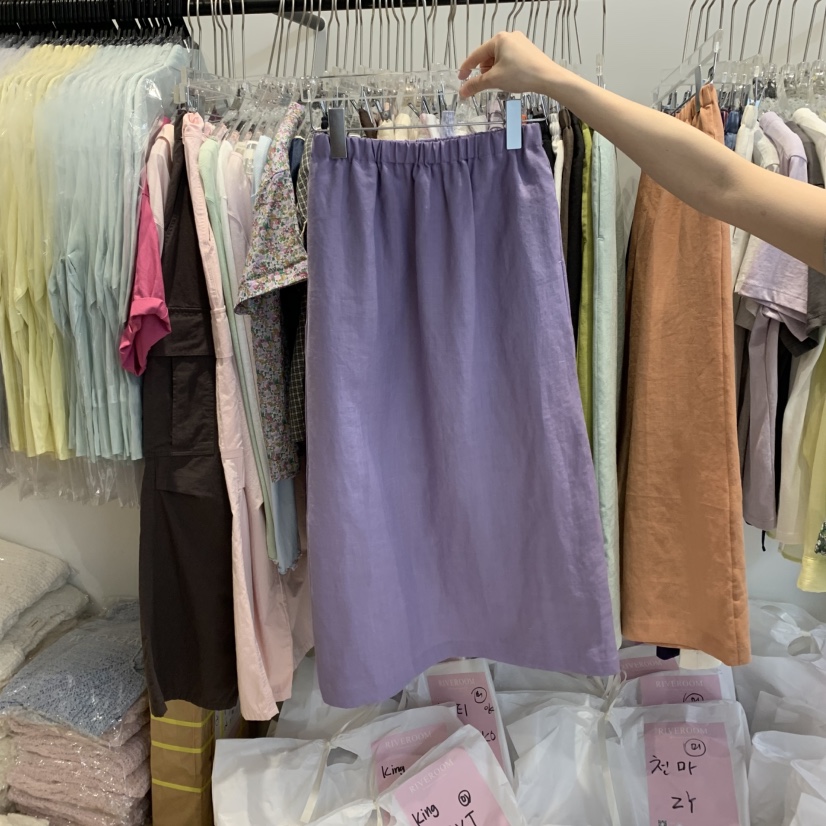 RIVEROOM韓國直郵㊣東大門實拍女裝新款人氣半身裙中短裙亞麻RIVEROOM半身裙/中短裙圖色9