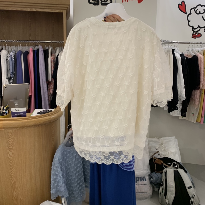 VENTI直郵韓國代購㊣女裝新品時尚25春夏襯衫蕾絲衫蕾絲雙層VENTI襯衫/蕾絲衫