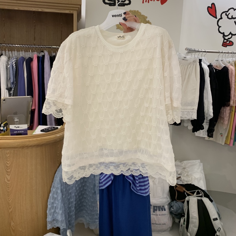 VENTI直郵韓國代購㊣女裝新品時尚25春夏襯衫蕾絲衫蕾絲雙層VENTI襯衫/蕾絲衫