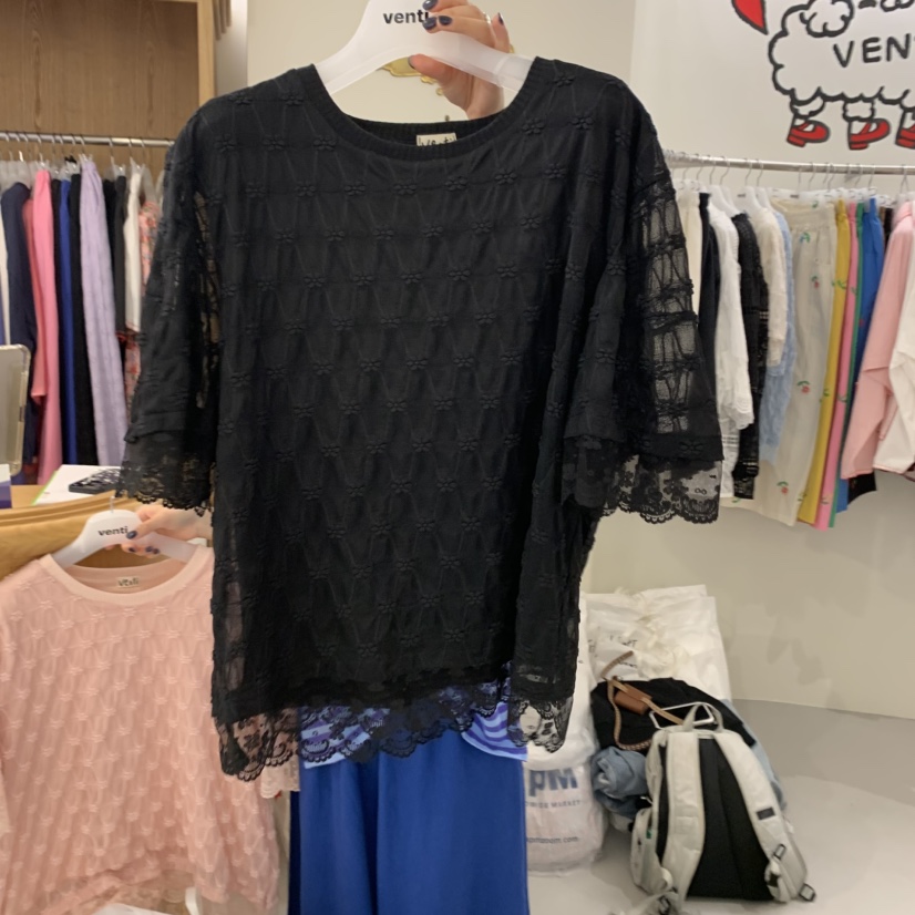 VENTI直郵韓國代購㊣女裝新品時尚25春夏襯衫蕾絲衫蕾絲雙層VENTI襯衫/蕾絲衫圖色3