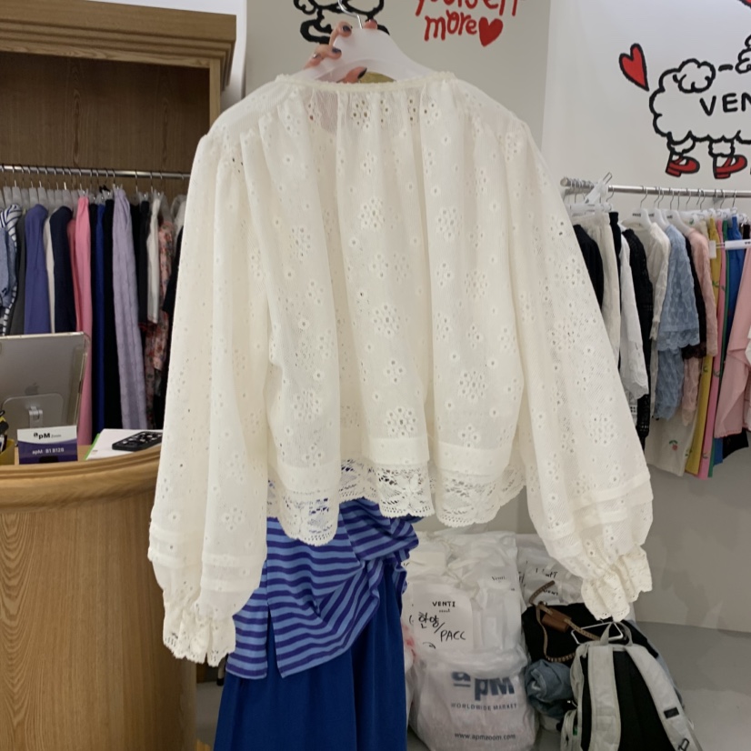 VENTI直郵韓國代購㊣女裝新品人氣時尚休閑襯衫蕾絲衫蕾絲開衫VENTI襯衫/蕾絲衫