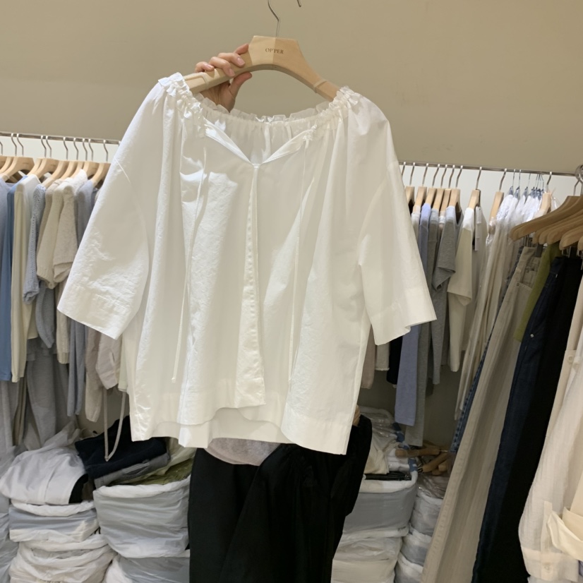 OP PER直郵韓國代購㊣女裝新品25春夏人氣推薦襯衫蕾絲衫V領OPPER襯衫/蕾絲衫