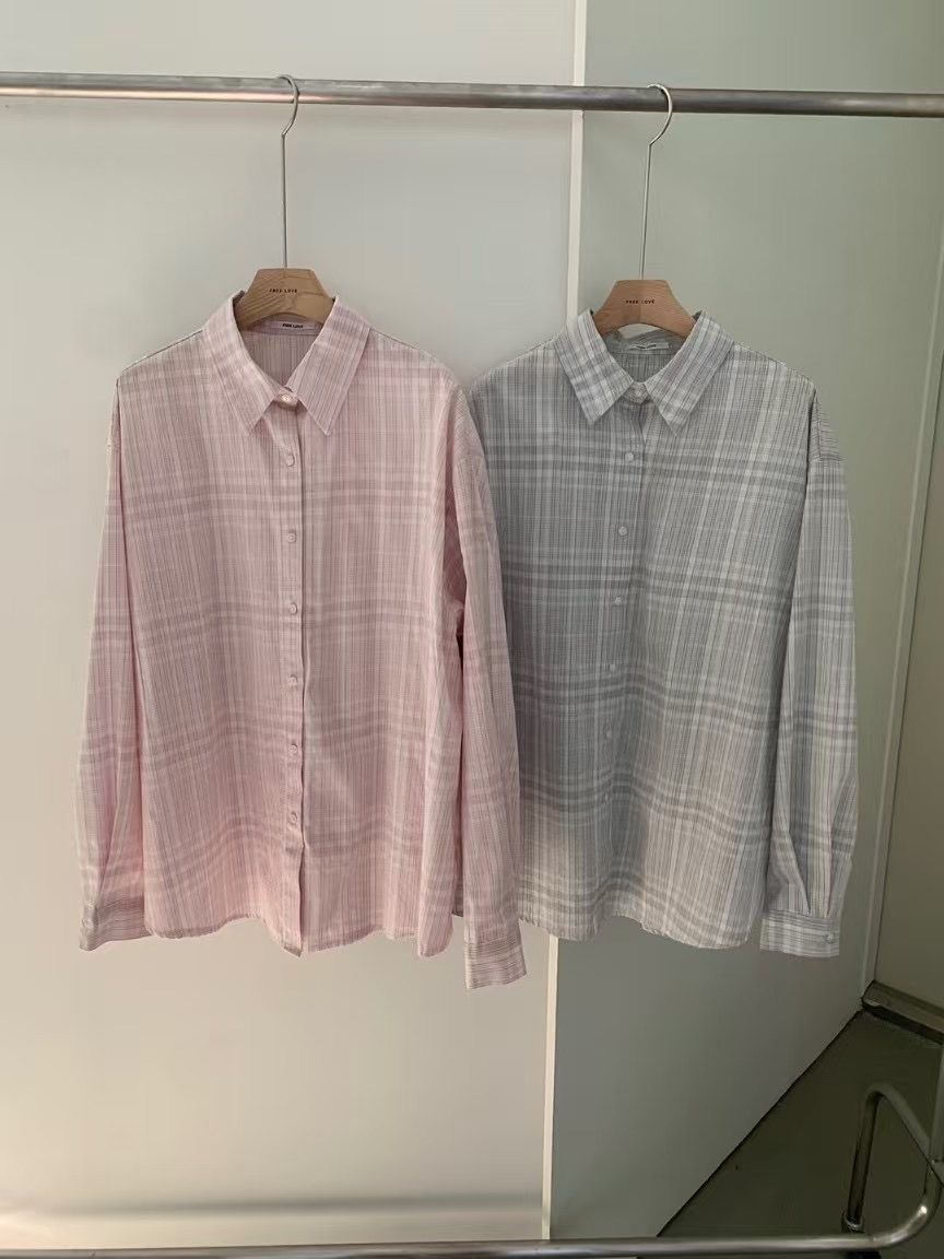 FREELOVE韓國直郵㊣東大門實拍女裝新款25春夏襯衫蕾絲衫格紋FREELOVE襯衫/蕾絲衫