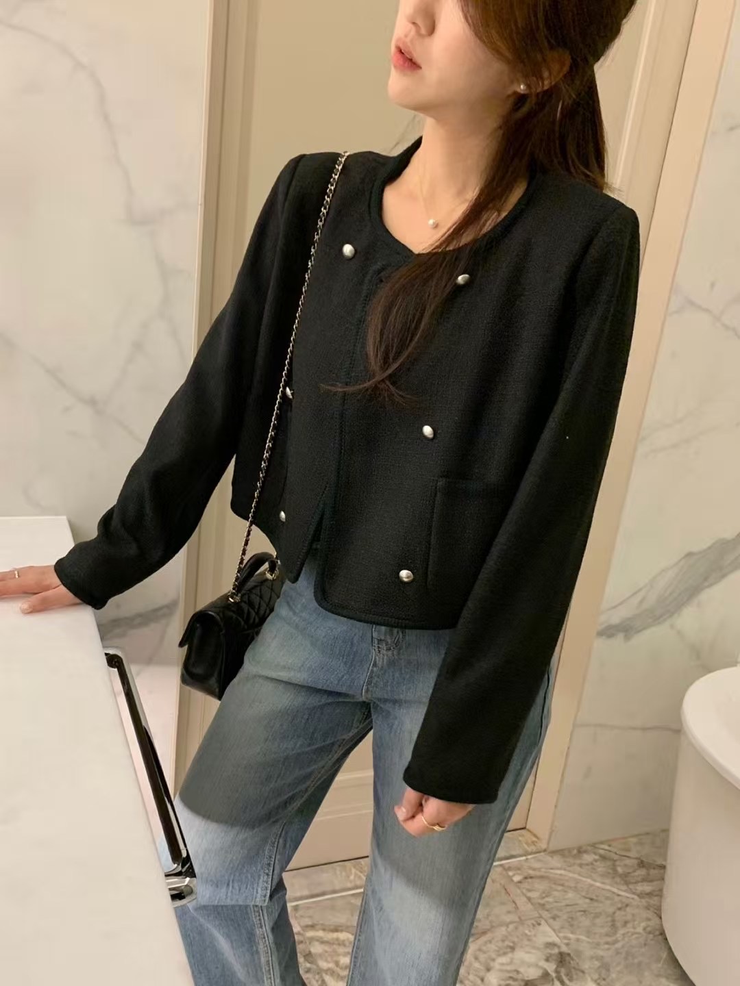 FREELOVE韓國直郵㊣女裝新品熱賣推薦時尚休閑人氣夾克花呢FREELOVE夾克