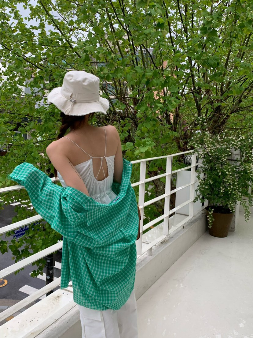 REVE CITE-L東大門代購女士新品休閑推薦25春夏襯衫蕾絲衫格紋REVE CITE襯衫/蕾絲衫