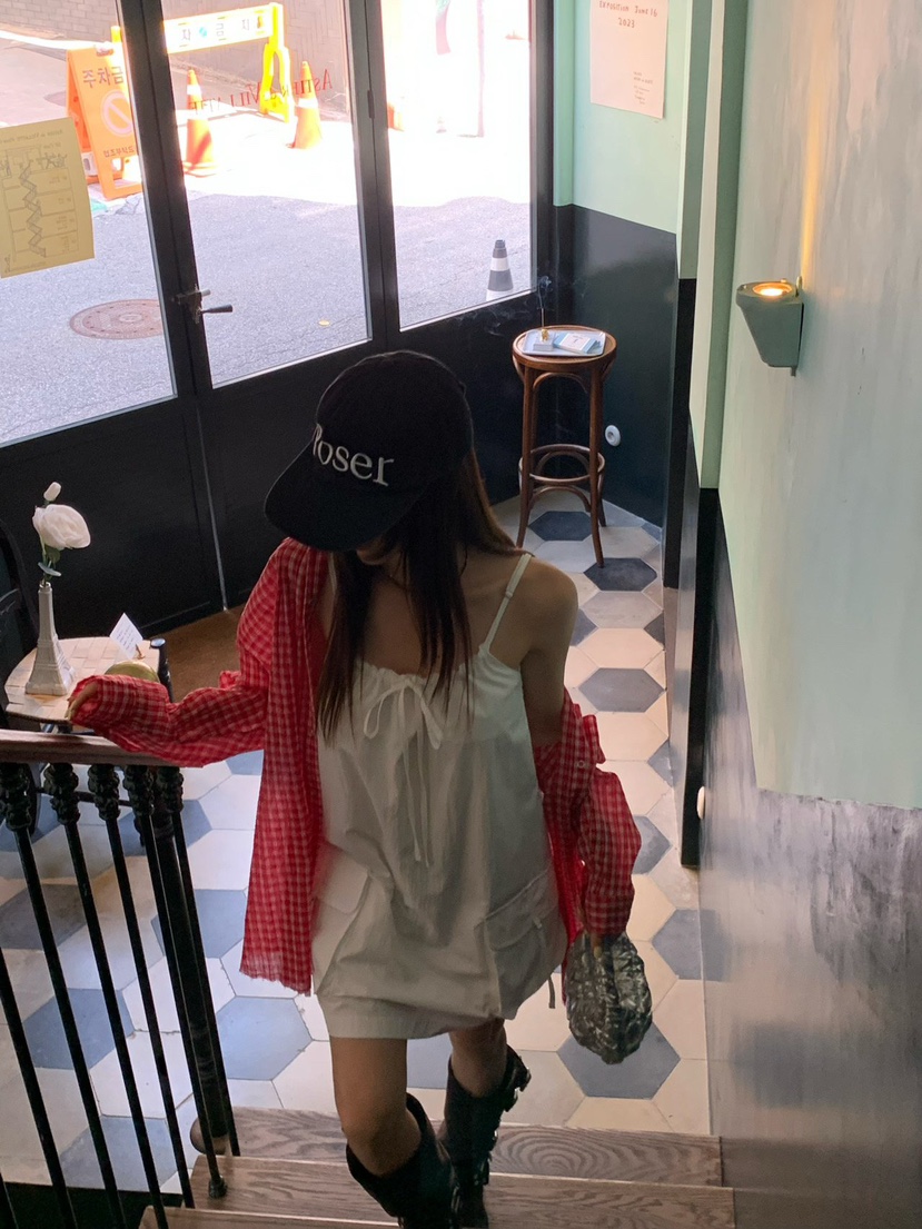 REVE CITE-L東大門代購女士新品休閑推薦25春夏襯衫蕾絲衫格紋REVE CITE襯衫/蕾絲衫