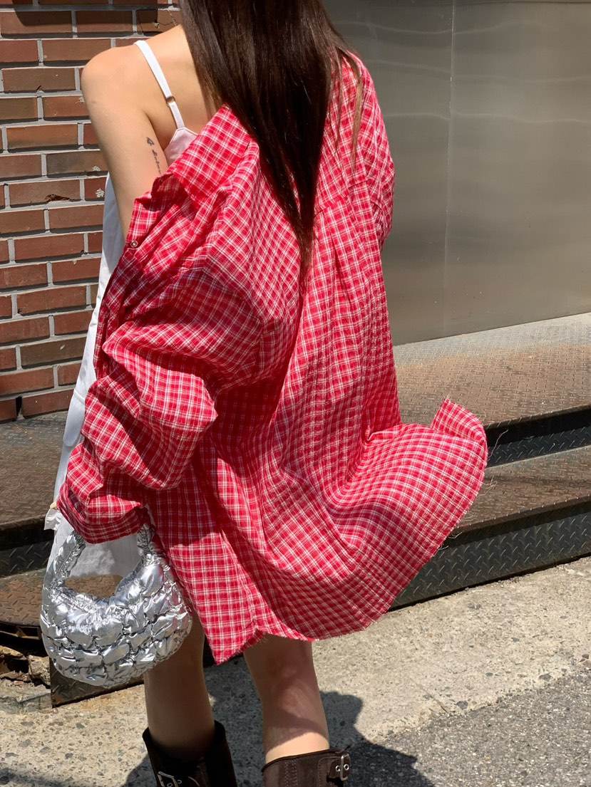 REVE CITE-L東大門代購女士新品休閑推薦25春夏襯衫蕾絲衫格紋REVE CITE襯衫/蕾絲衫