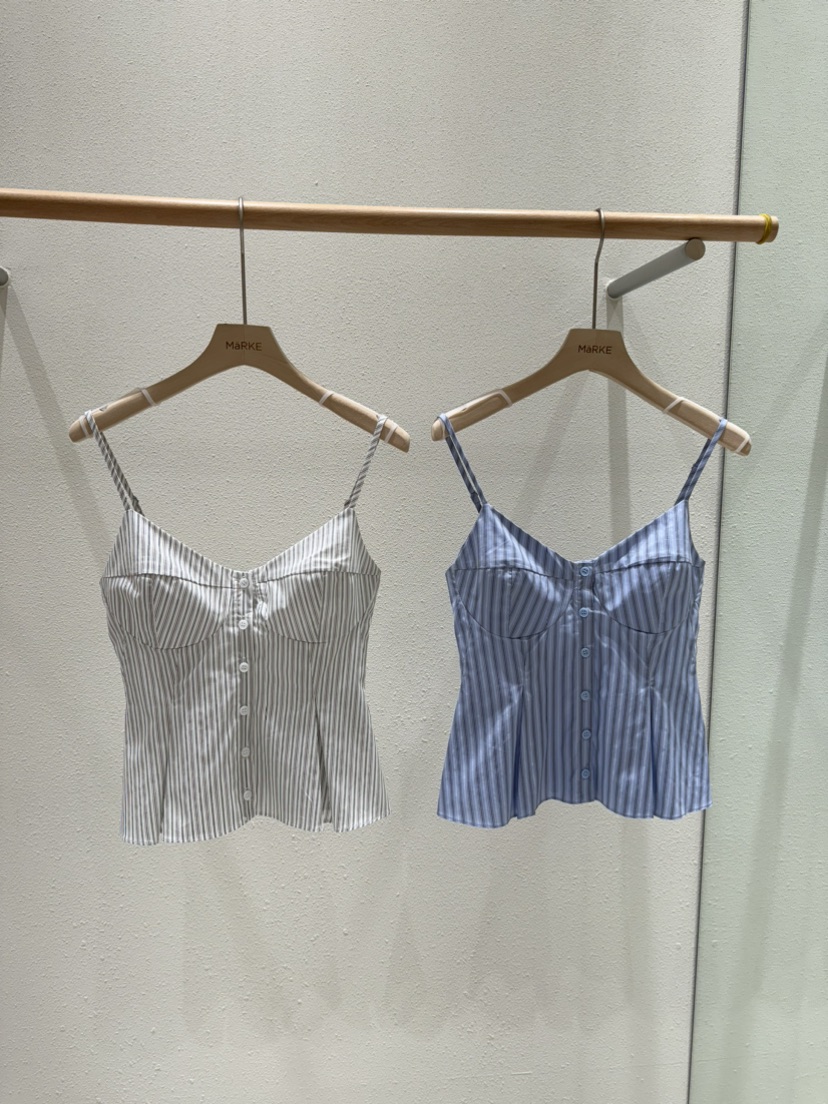 MARKE-P韓國直郵女裝新品25春夏休閑真品吊帶背心褶皺條紋MARKE-P吊帶/背心