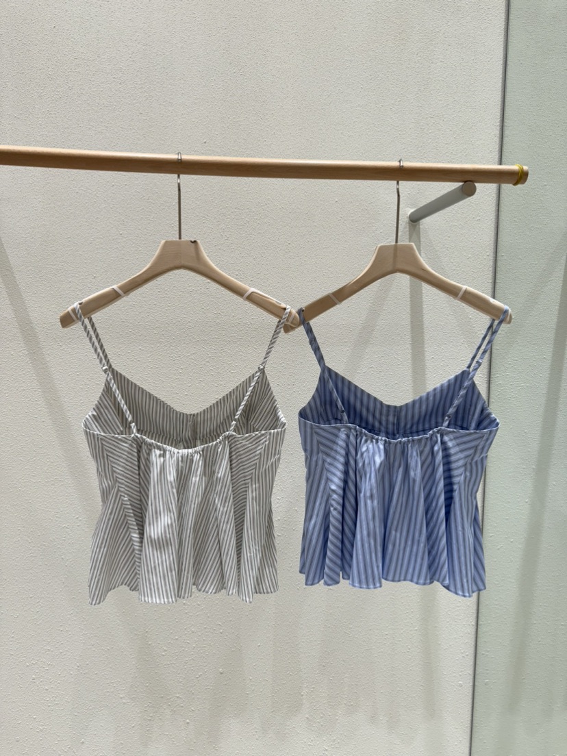 MARKE-P韓國直郵女裝新品25春夏休閑真品吊帶背心褶皺條紋MARKE-P吊帶/背心