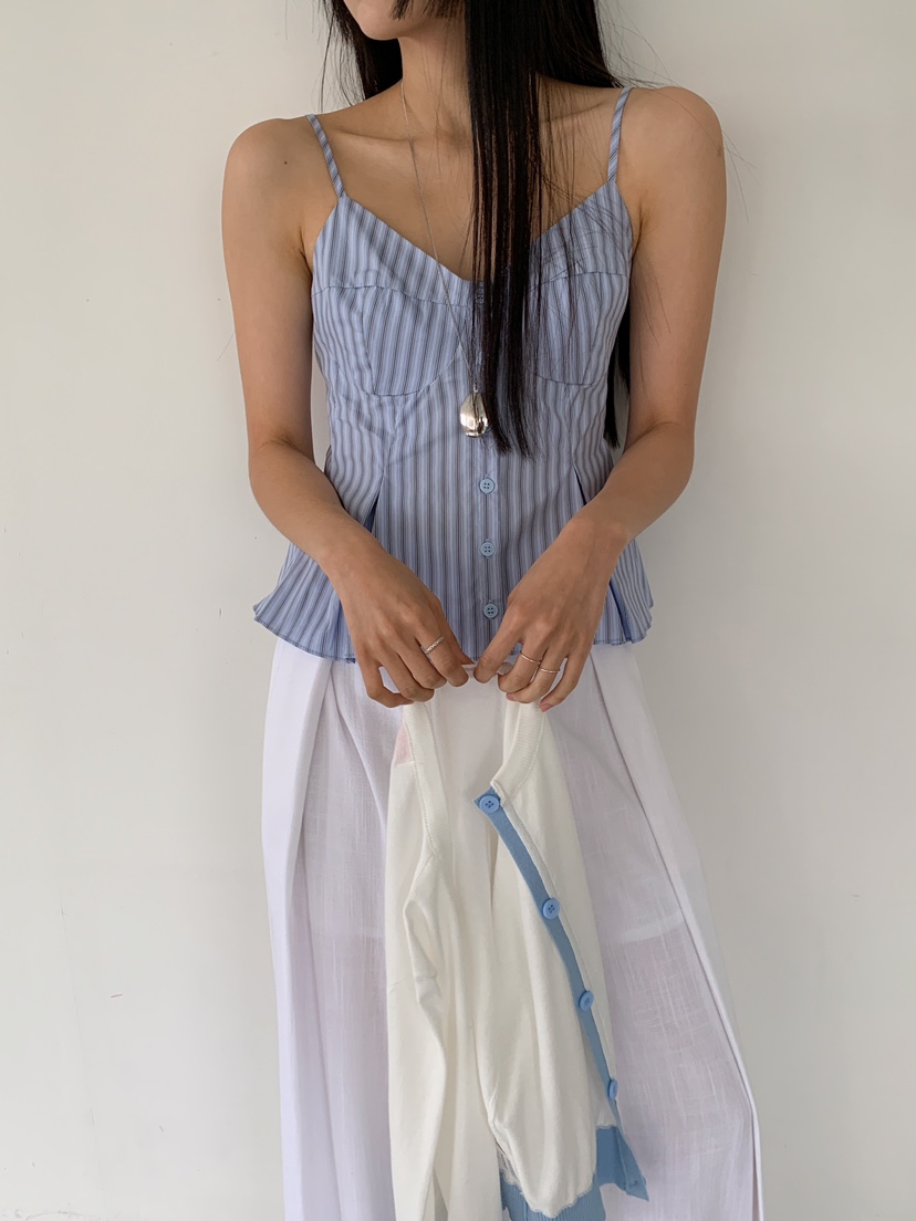 MARKE-P韓國直郵女裝新品25春夏休閑真品吊帶背心褶皺條紋MARKE-P吊帶/背心
