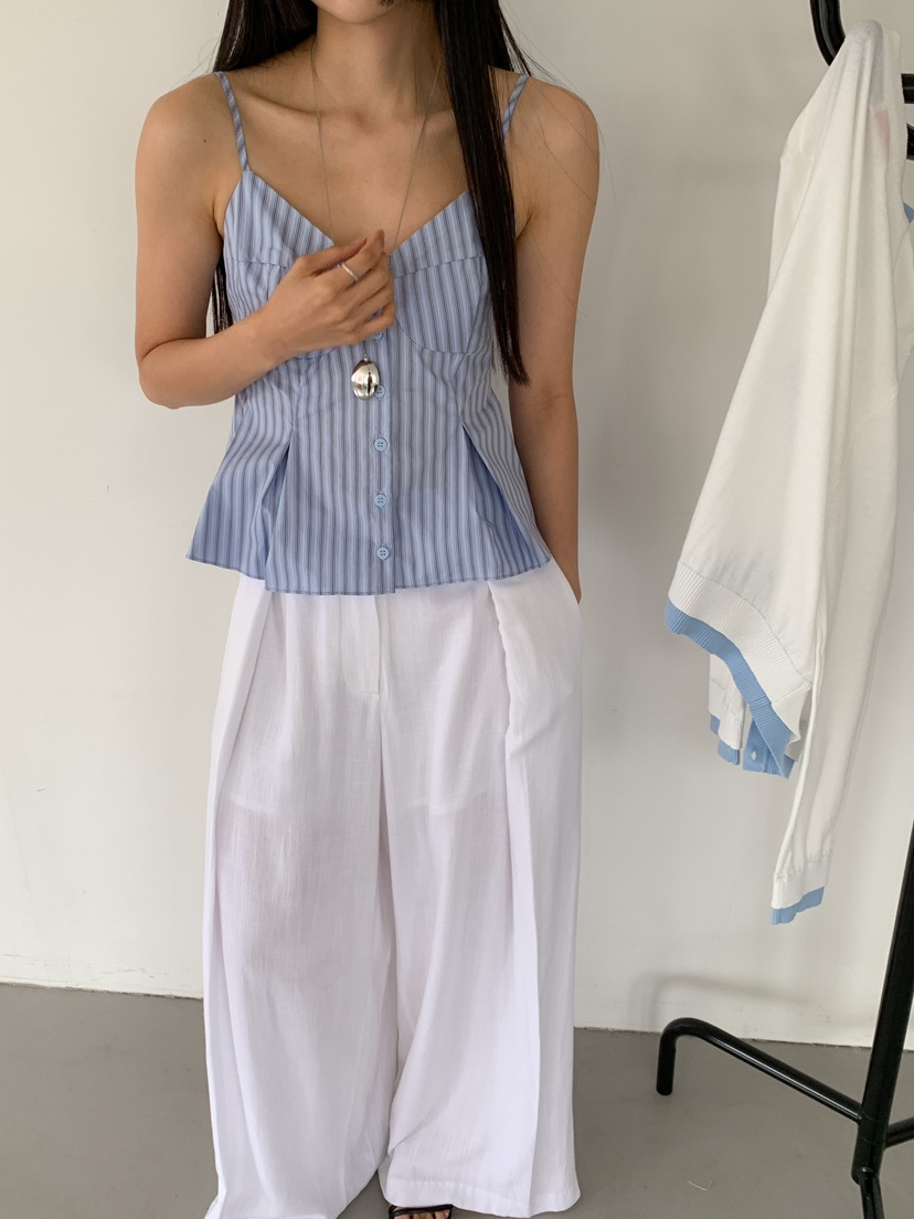 MARKE-P韓國直郵女裝新品25春夏休閑真品吊帶背心褶皺條紋MARKE-P吊帶/背心
