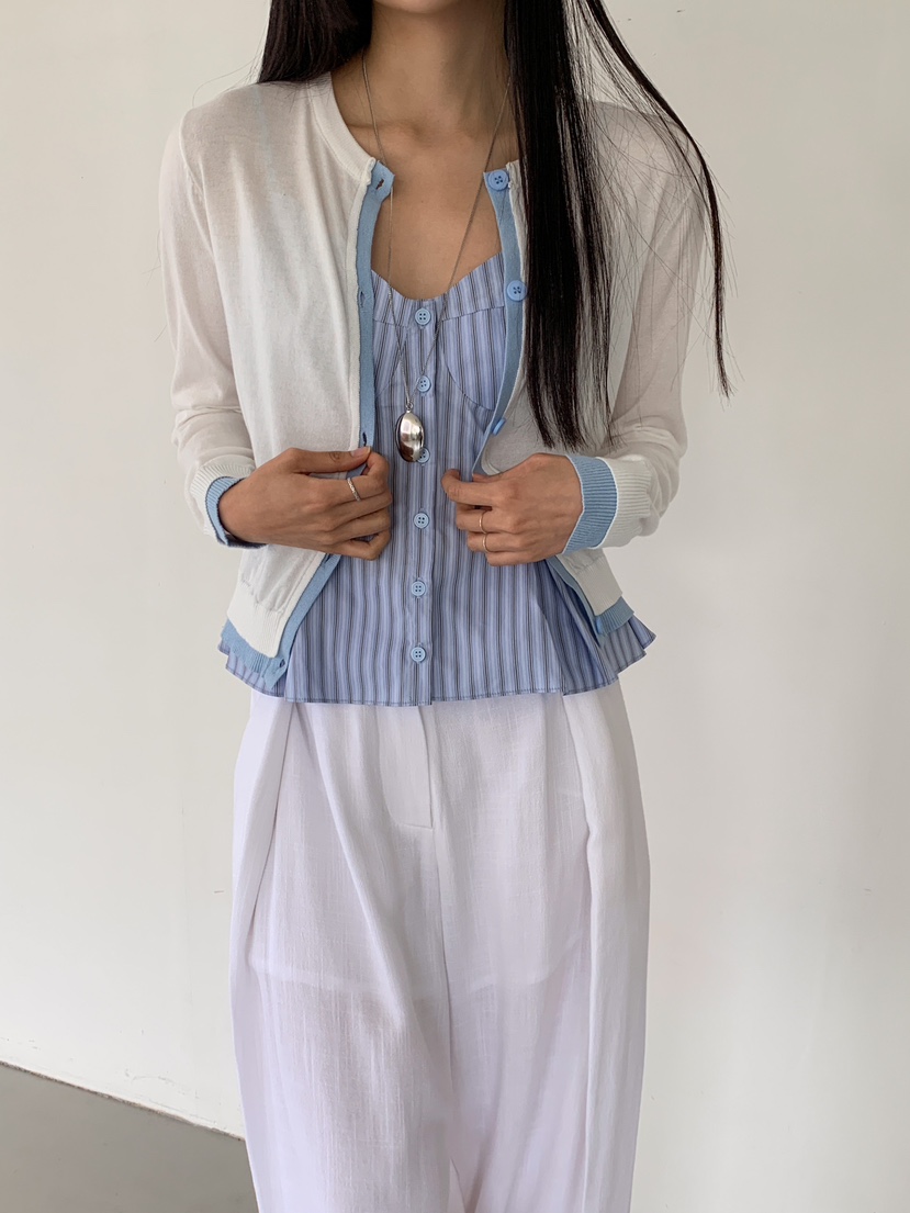 MARKE-P韓國直郵女裝新品25春夏休閑真品吊帶背心褶皺條紋MARKE-P吊帶/背心