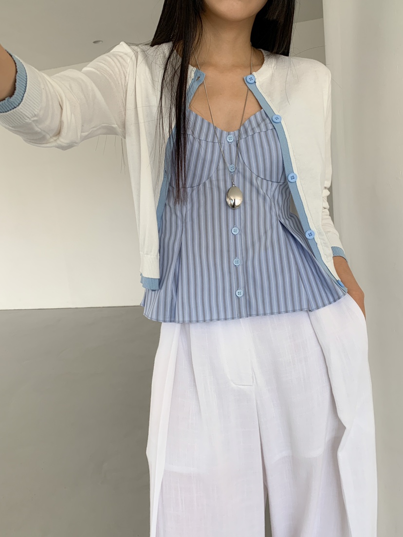 MARKE-P韓國直郵女裝新品25春夏休閑真品吊帶背心褶皺條紋MARKE-P吊帶/背心