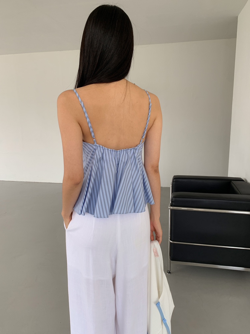 MARKE-P韓國直郵女裝新品25春夏休閑真品吊帶背心褶皺條紋MARKE-P吊帶/背心