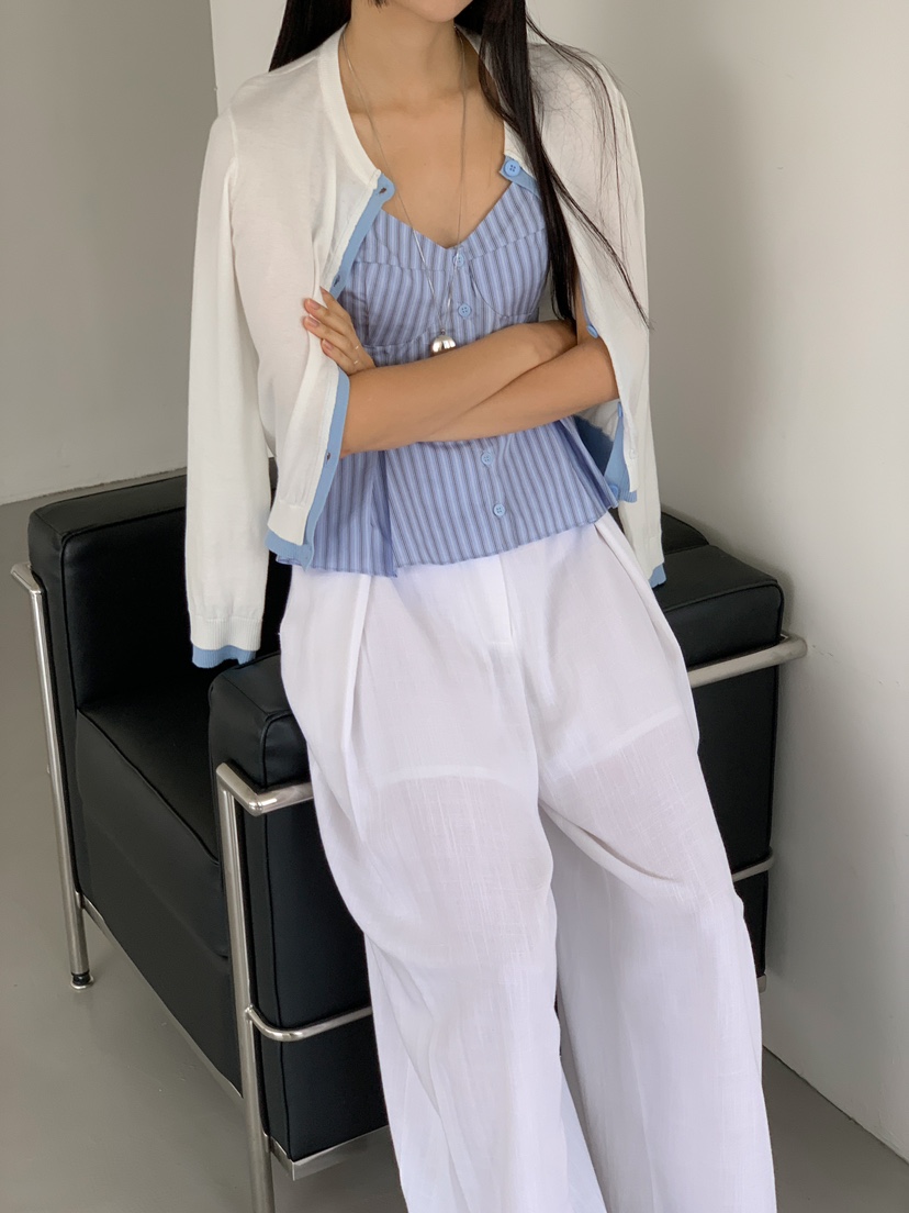 MARKE-P韓國直郵女裝新品25春夏休閑真品吊帶背心褶皺條紋MARKE-P吊帶/背心