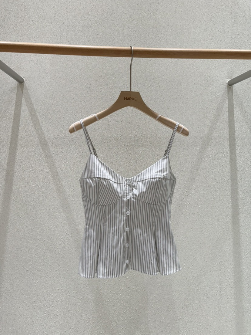 MARKE-P韓國直郵女裝新品25春夏休閑真品吊帶背心褶皺條紋MARKE-P吊帶/背心