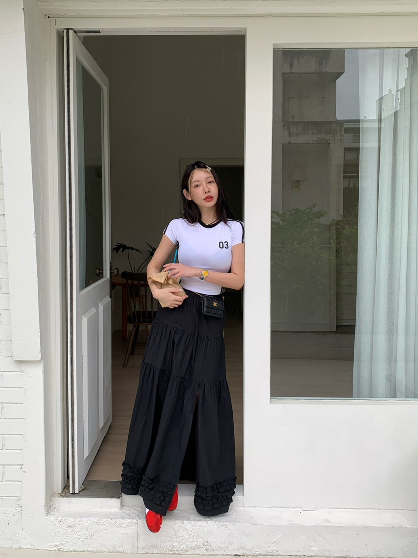 REVE CITE-L韓國直郵女裝新品休閑人氣時尚推薦長裙荷葉邊REVE CITE長裙