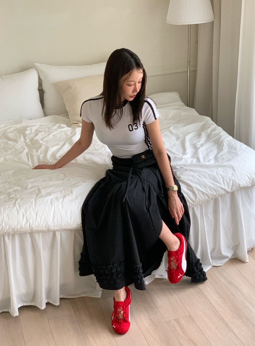 REVE CITE-L韓國直郵女裝新品休閑人氣時尚推薦長裙荷葉邊REVE CITE長裙
