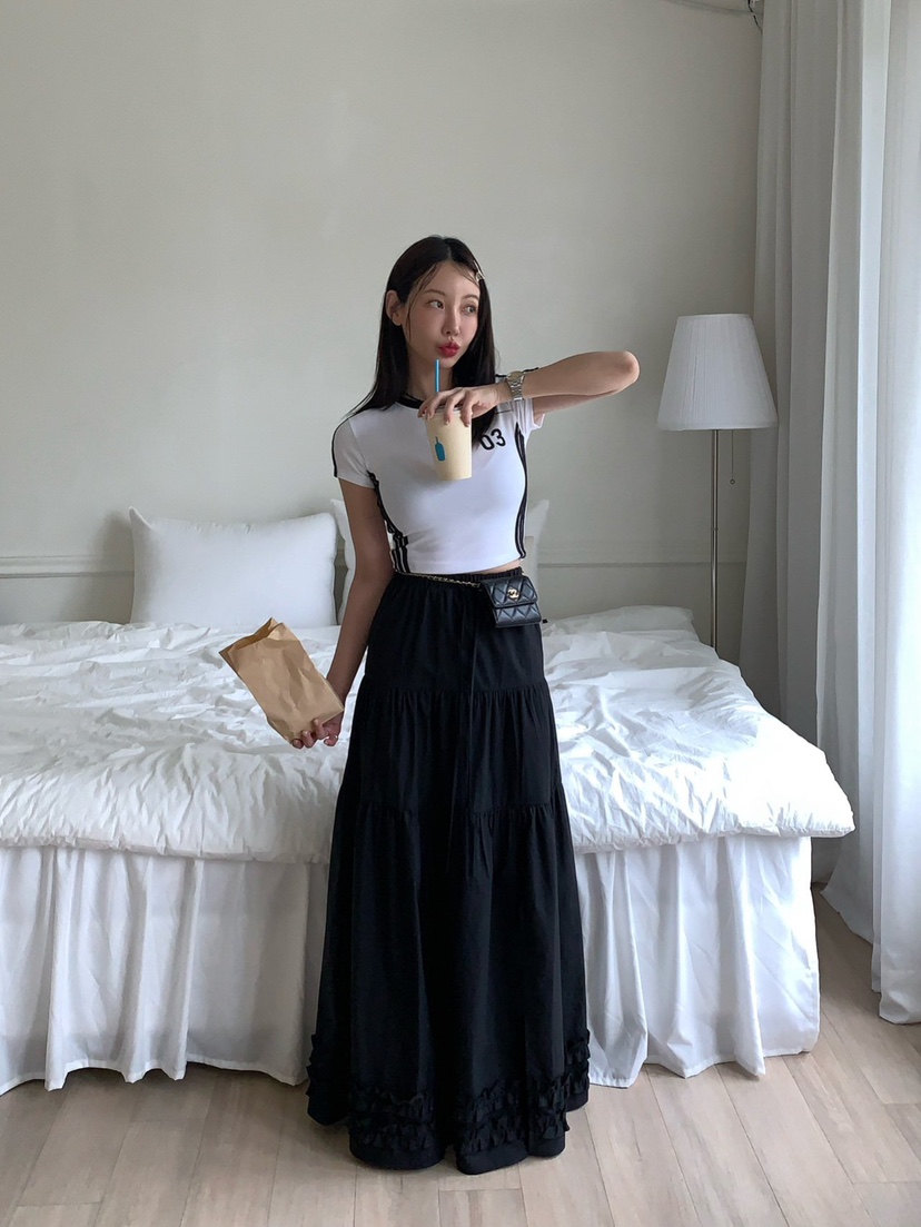 REVE CITE-L韓國直郵女裝新品休閑人氣時尚推薦長裙荷葉邊REVE CITE長裙