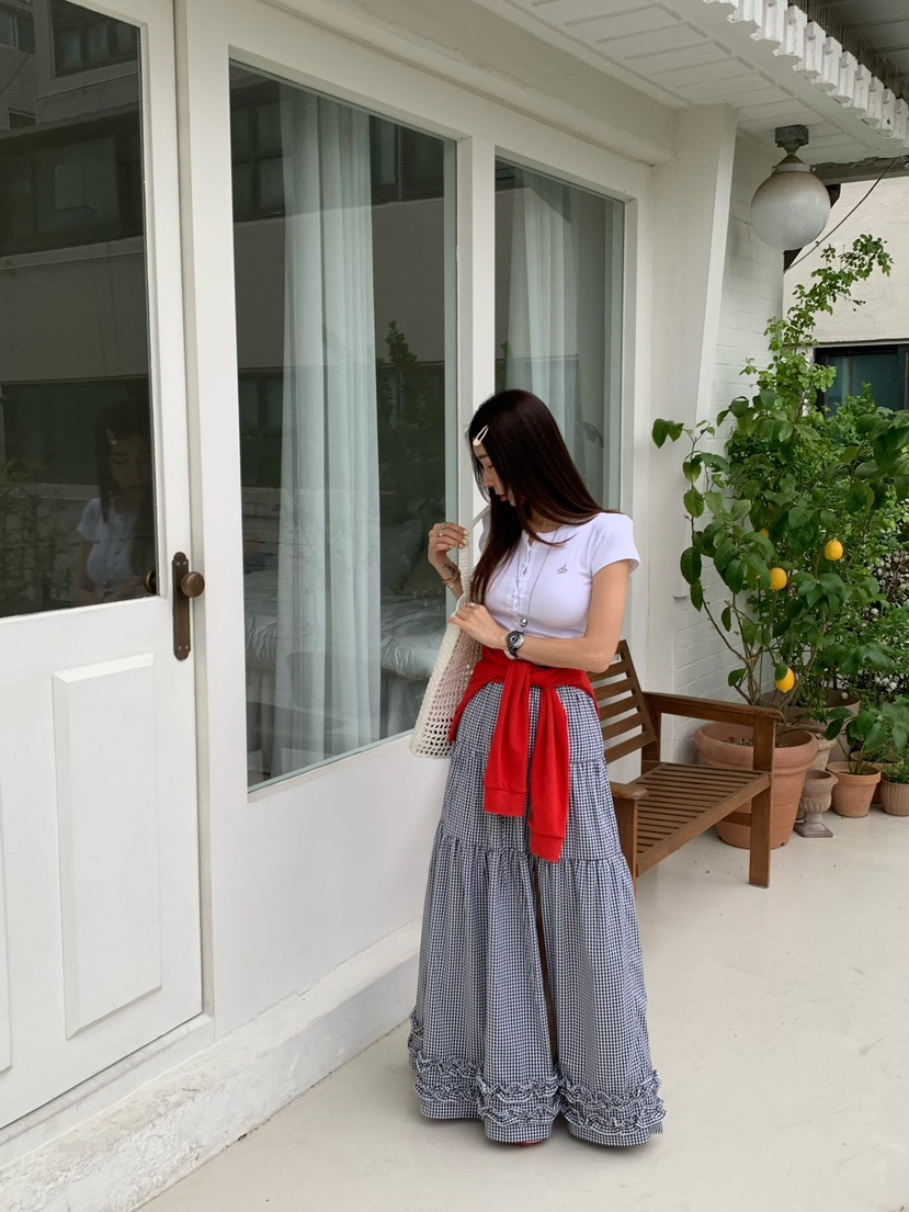 REVE CITE-L韓國直郵女裝新品休閑人氣時尚推薦長裙荷葉邊REVE CITE長裙