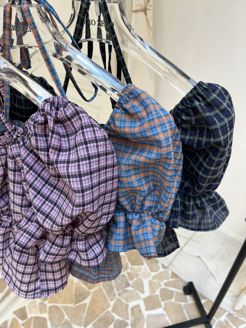 ZEROZERO東大門代購女士新款時尚25春夏襯衫蕾絲衫格紋寬松ZEROZERO襯衫/蕾絲衫