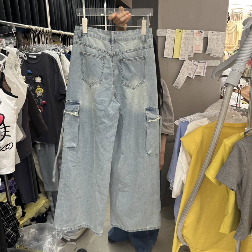 MOMAZU韓國㊣直郵東大門代購女裝新品熱賣休閑時尚牛仔褲工裝MOMAZU牛仔褲