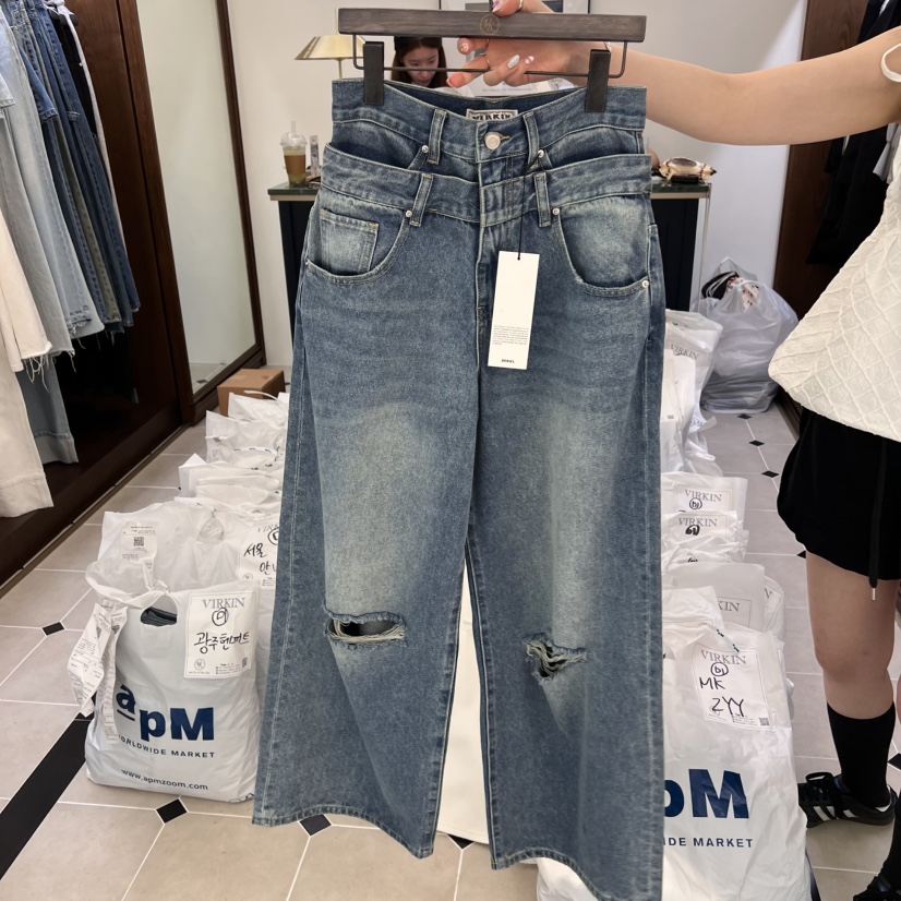 VIRKIN韓國直郵㊣東大門實拍女裝新品熱賣25春夏人氣牛仔褲VIRKIN牛仔褲圖色2