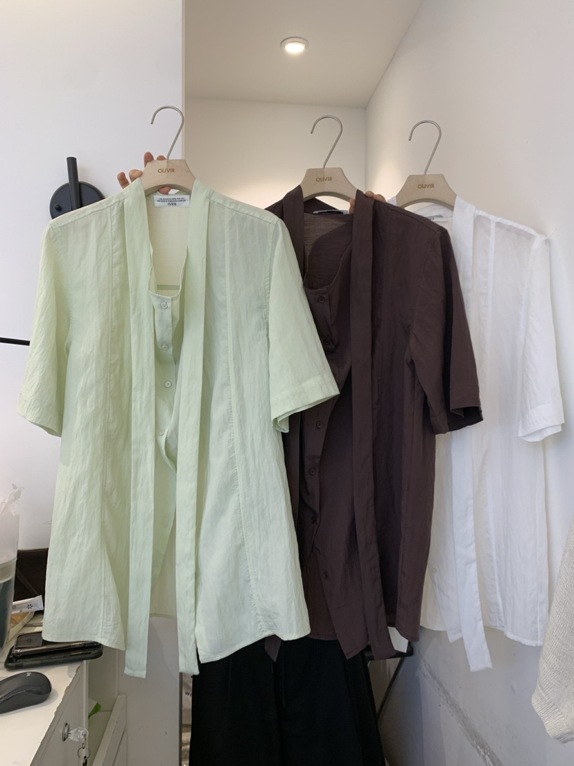 OUVIR韓國㊣直郵東大門代購女裝新品推薦休閑熱賣襯衫蕾絲衫O.V.R/OUVIR襯衫/蕾絲衫圖色2左二色