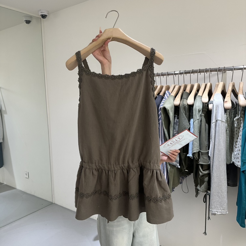 VAULT韓國直郵㊣東大門實拍女裝新品休閑時尚25春夏連衣裙亞麻VAULT連衣裙