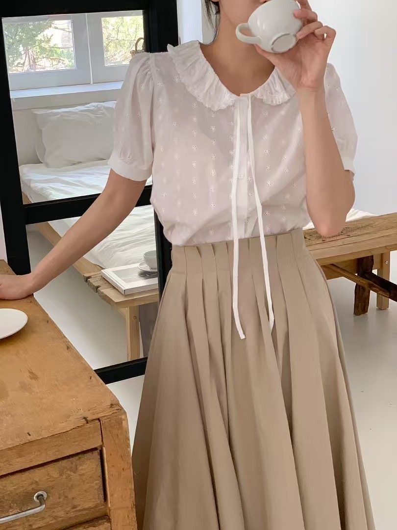 CAROL直郵韓國代購㊣女裝新品時尚熱賣25春夏休閑襯衫蕾絲衫CAROL襯衫/蕾絲衫