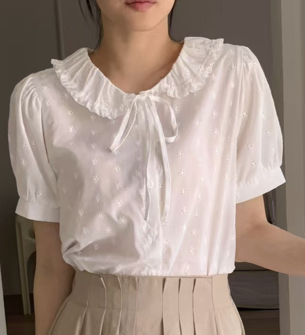 CAROL直郵韓國代購㊣女裝新品時尚熱賣25春夏休閑襯衫蕾絲衫CAROL襯衫/蕾絲衫圖色1