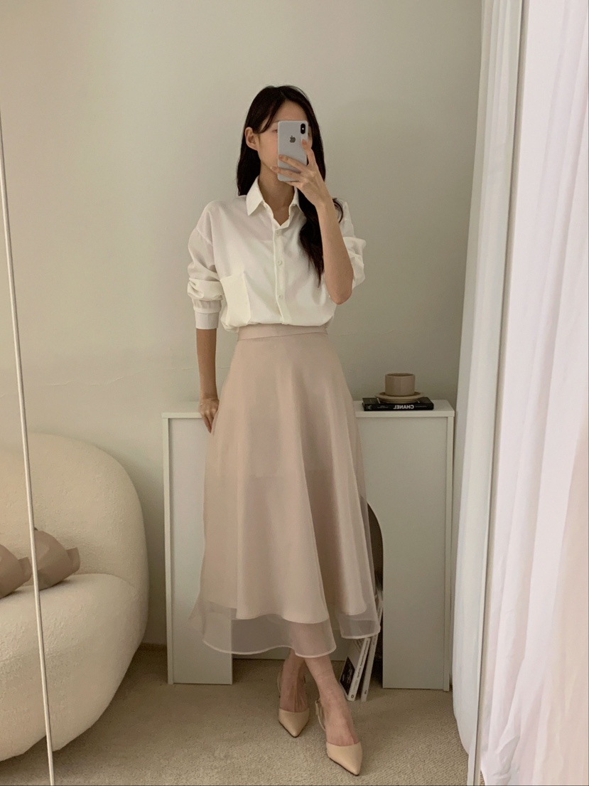 KARA-ot直郵韓國代購㊣女裝新品人氣25春夏長裙歐根紗喇叭KARA-ot長裙